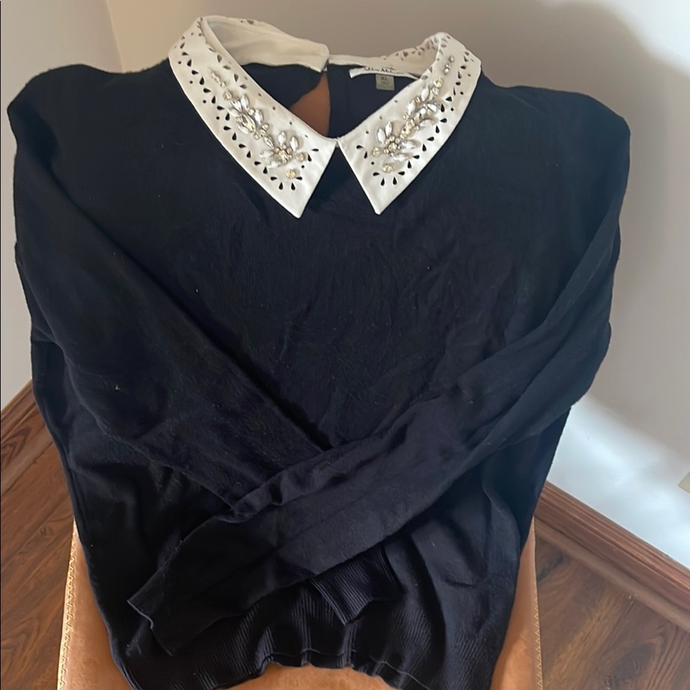 Zara Blue Embellished Peter Pan Collar Blouse